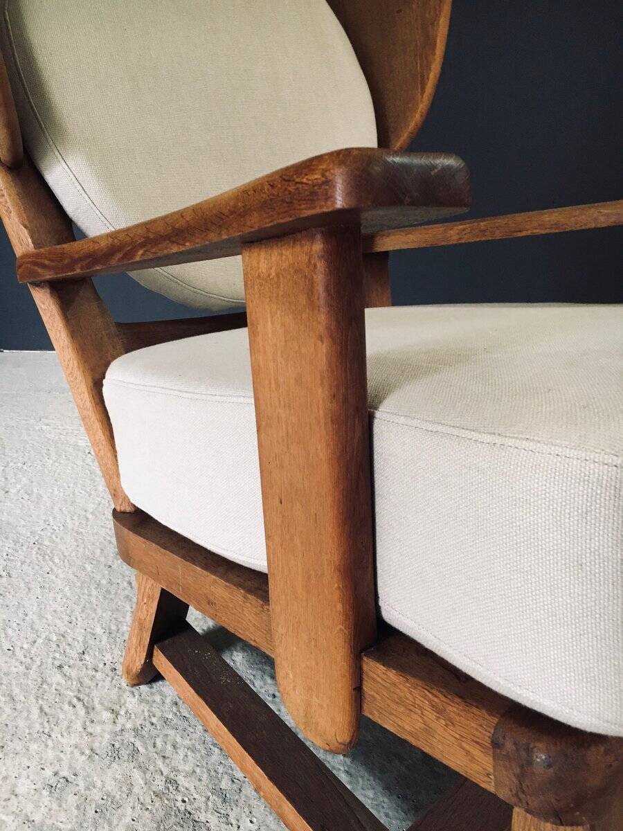 Brutalist Oak Wingback Lounge Chair, Netherlands, 1950s