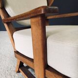 Brutalist Oak Wingback Lounge Chair, Netherlands, 1950s