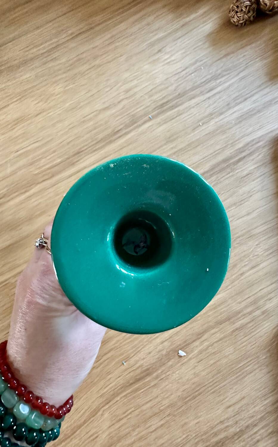 Vintage green ceramic candlestick