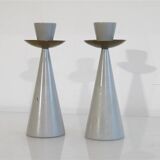Pair of Swedish candlesticks in painted wood and brass