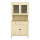 Buffet vaisselier ancien en bois massif - patine beige crème