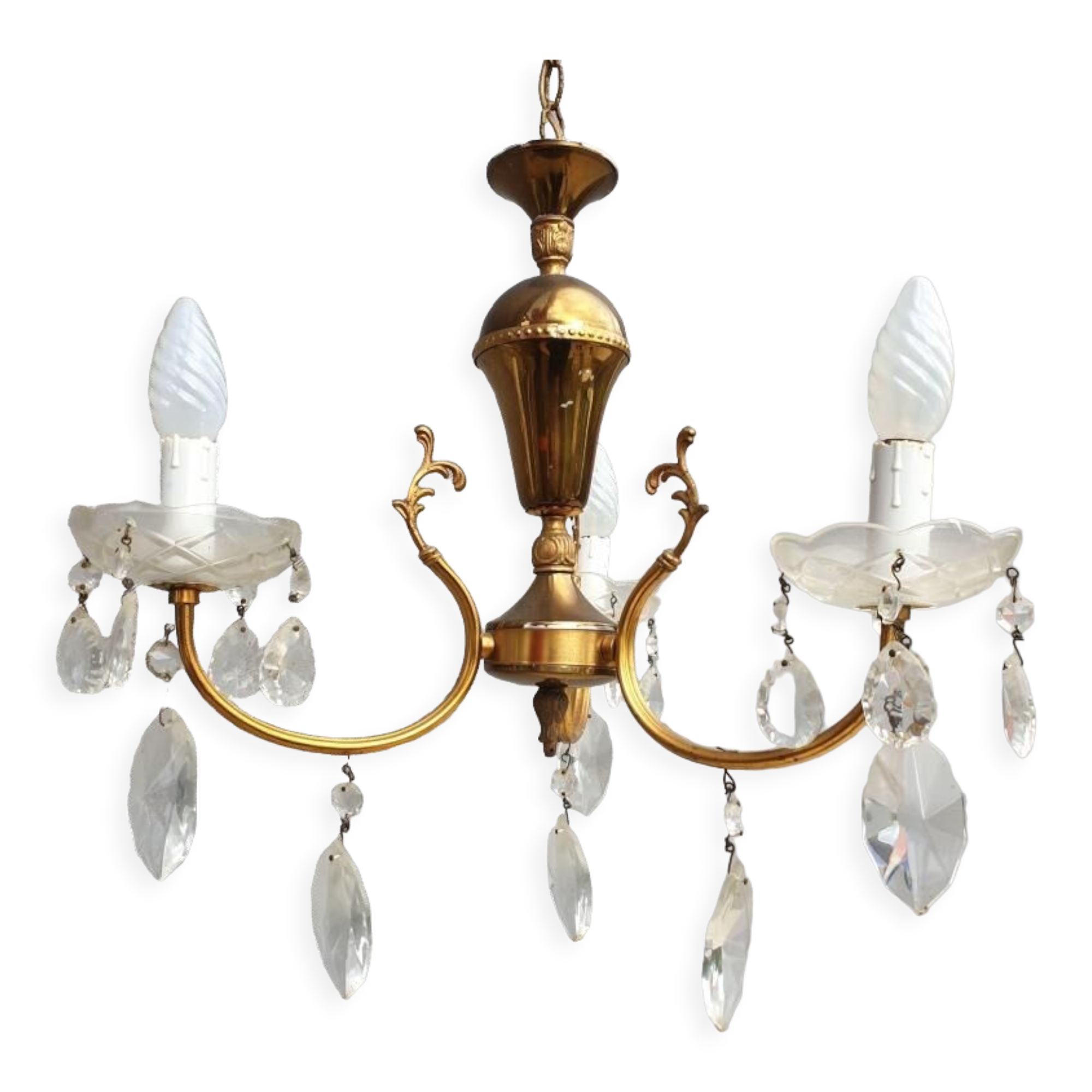 Lustre vintage à pampilles 3 bras de lumière