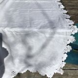 Old embroidered linen sheet MS scalloped edge hand