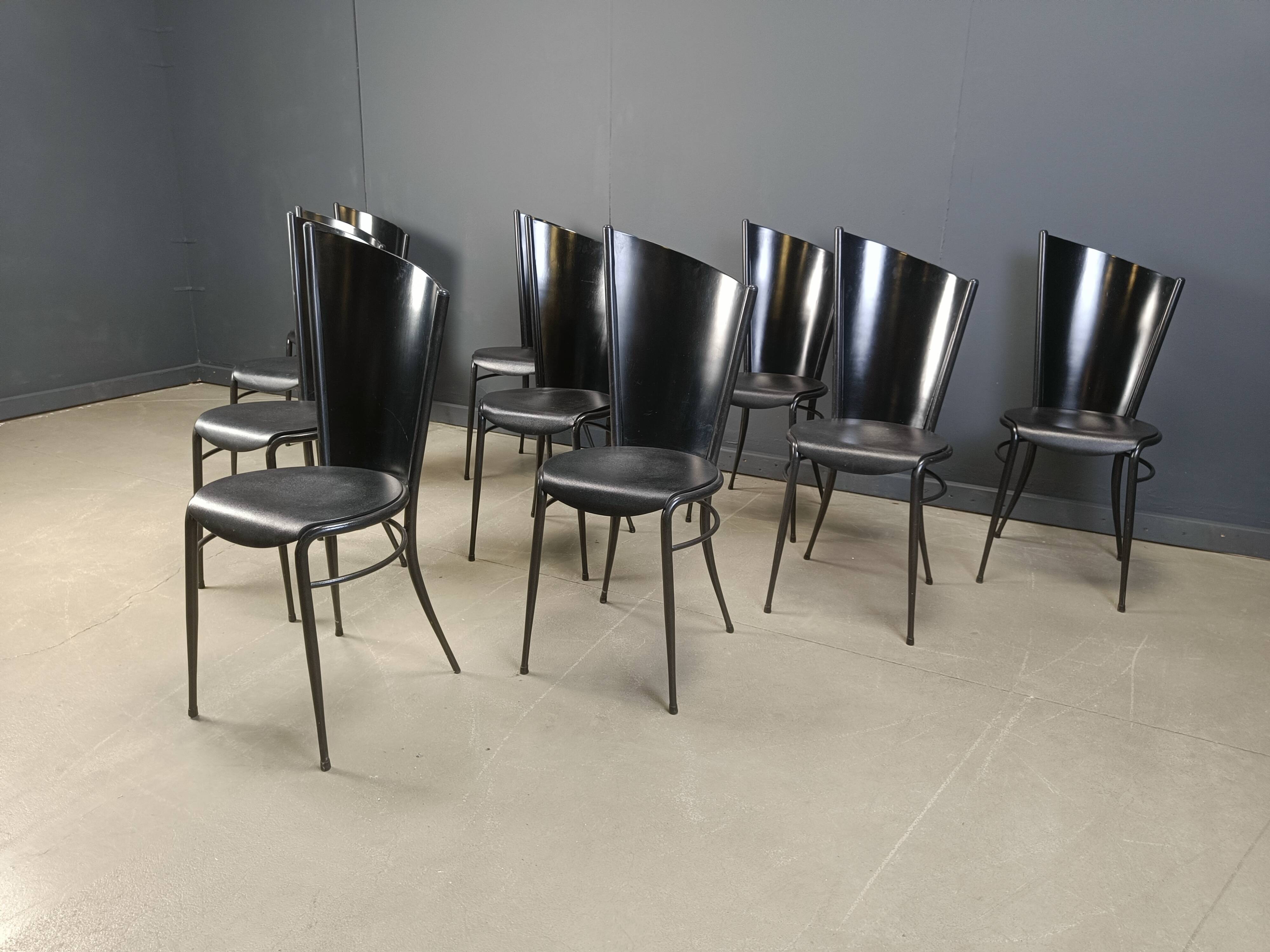 Post modern wooden dining chairs, 1980s - set of 10