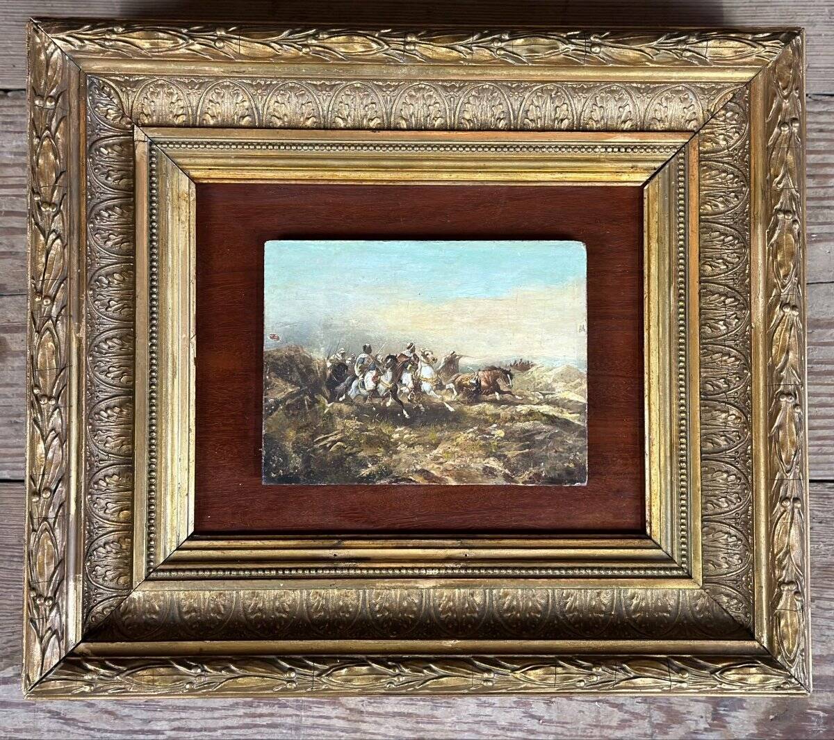 Orientalist battle scene, oil on panel in the style of George Washington