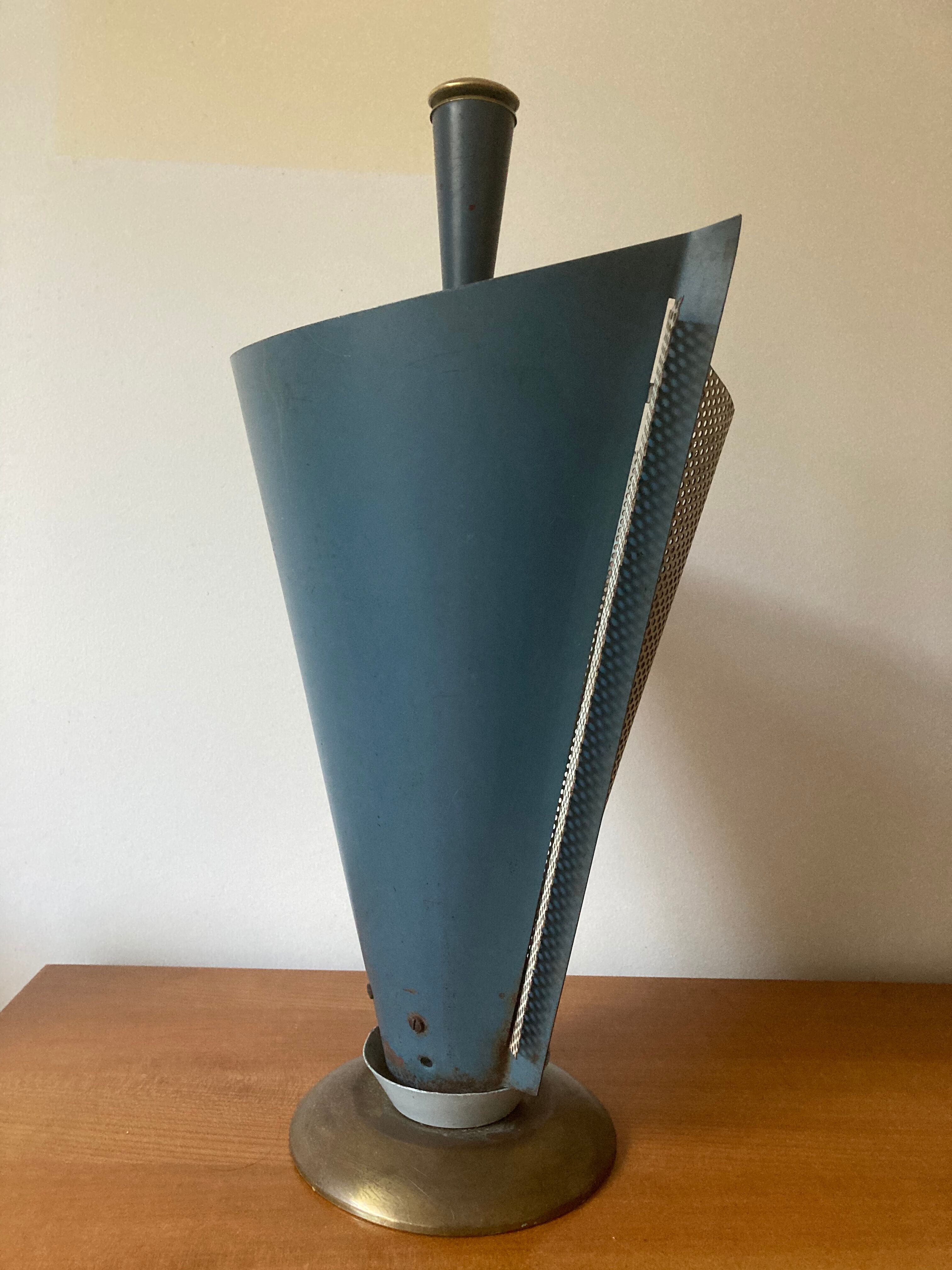 1950 umbrella stand, perforated sheet metal and brass