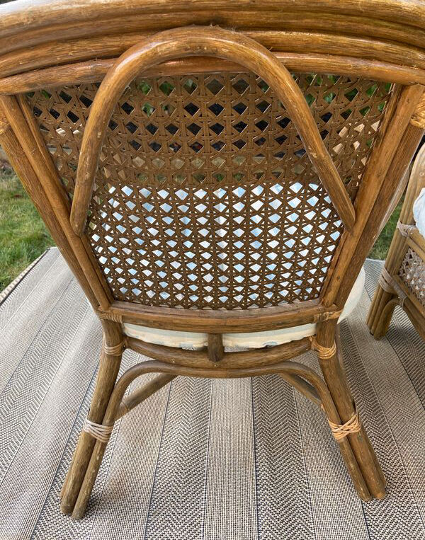 2 vintage armchairs in cannage and bamboo