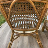 2 vintage armchairs in cannage and bamboo