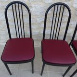 4 chaises métal avec assises en simili cuir bordeaux de marque souvignet