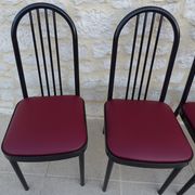 4 metal chairs with burgundy imitation leather seats from the Souvignet brand