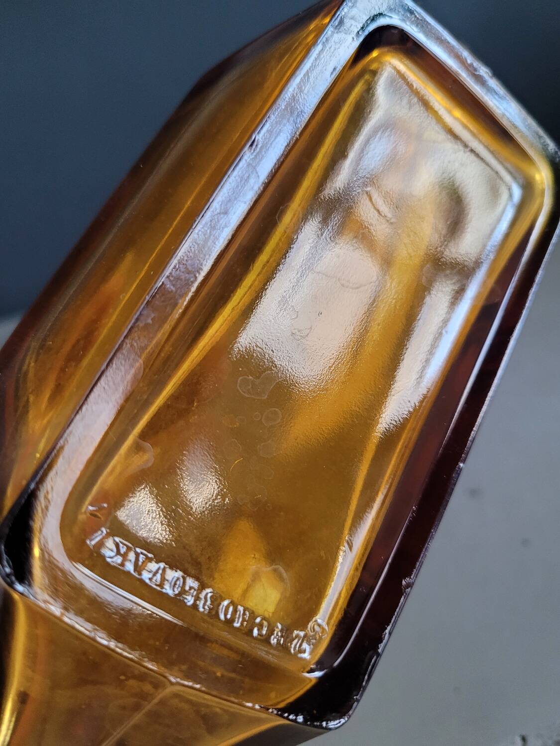 Art Deco liqueur carafe in amber glass