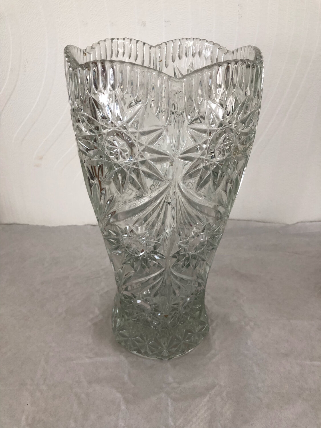 Old vintage chiseled cut glass vase