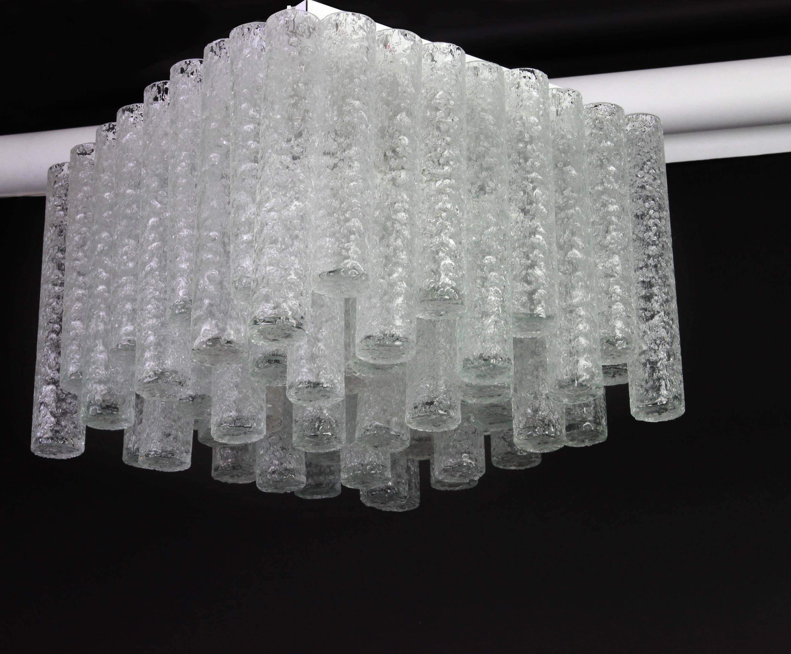 1 of 6 stunning Murano glass ice tubes ceiling lights by Doria, Germany, 1960s.