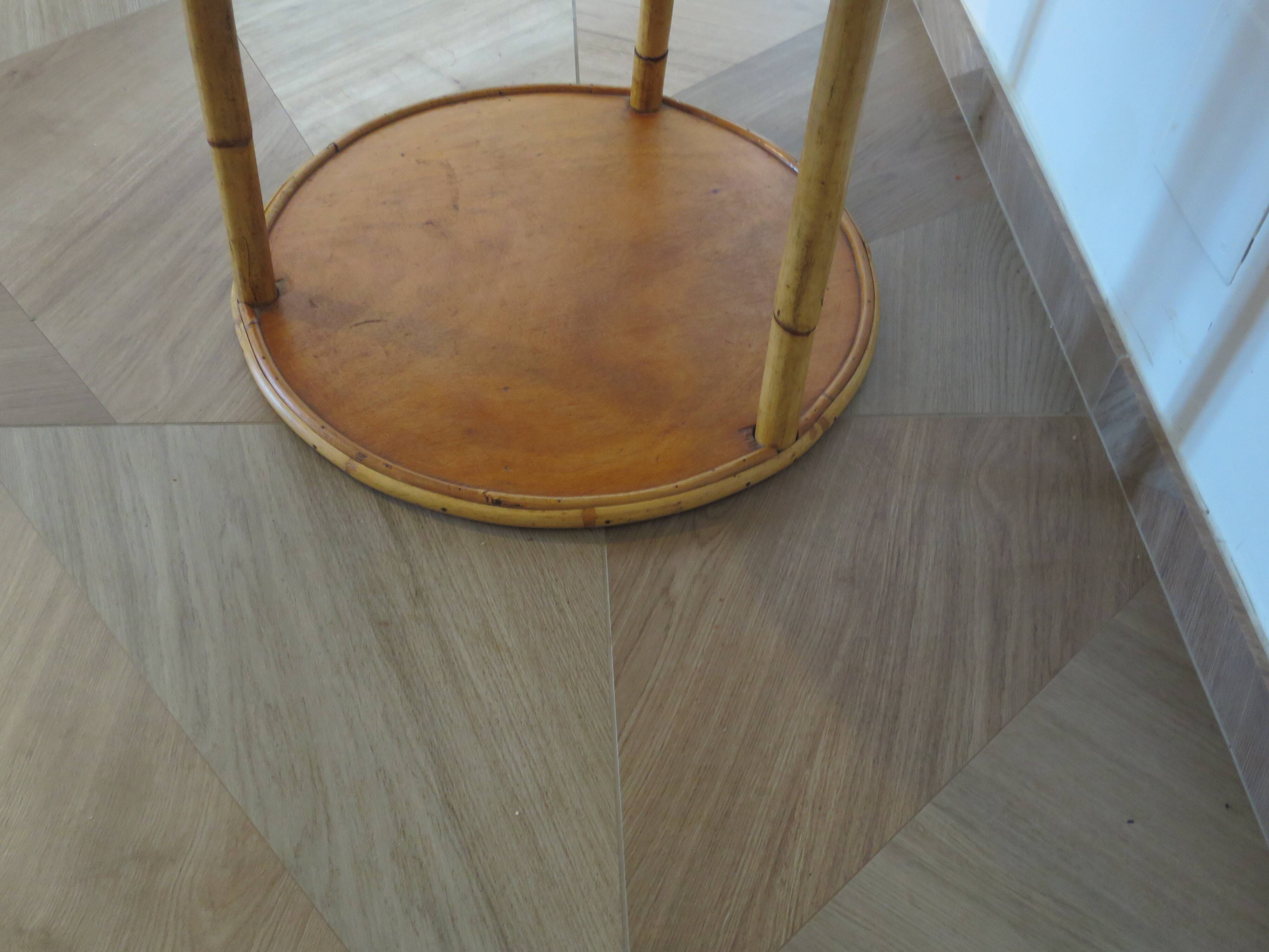 Table basse ronde bambou rotin et bois motif étoile années 80