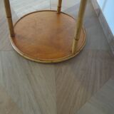 Round coffee table with bamboo, rattan and wood, star pattern, 80s