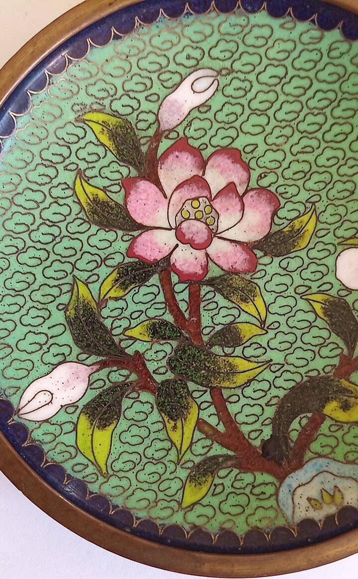 Spelter cup with flower decoration