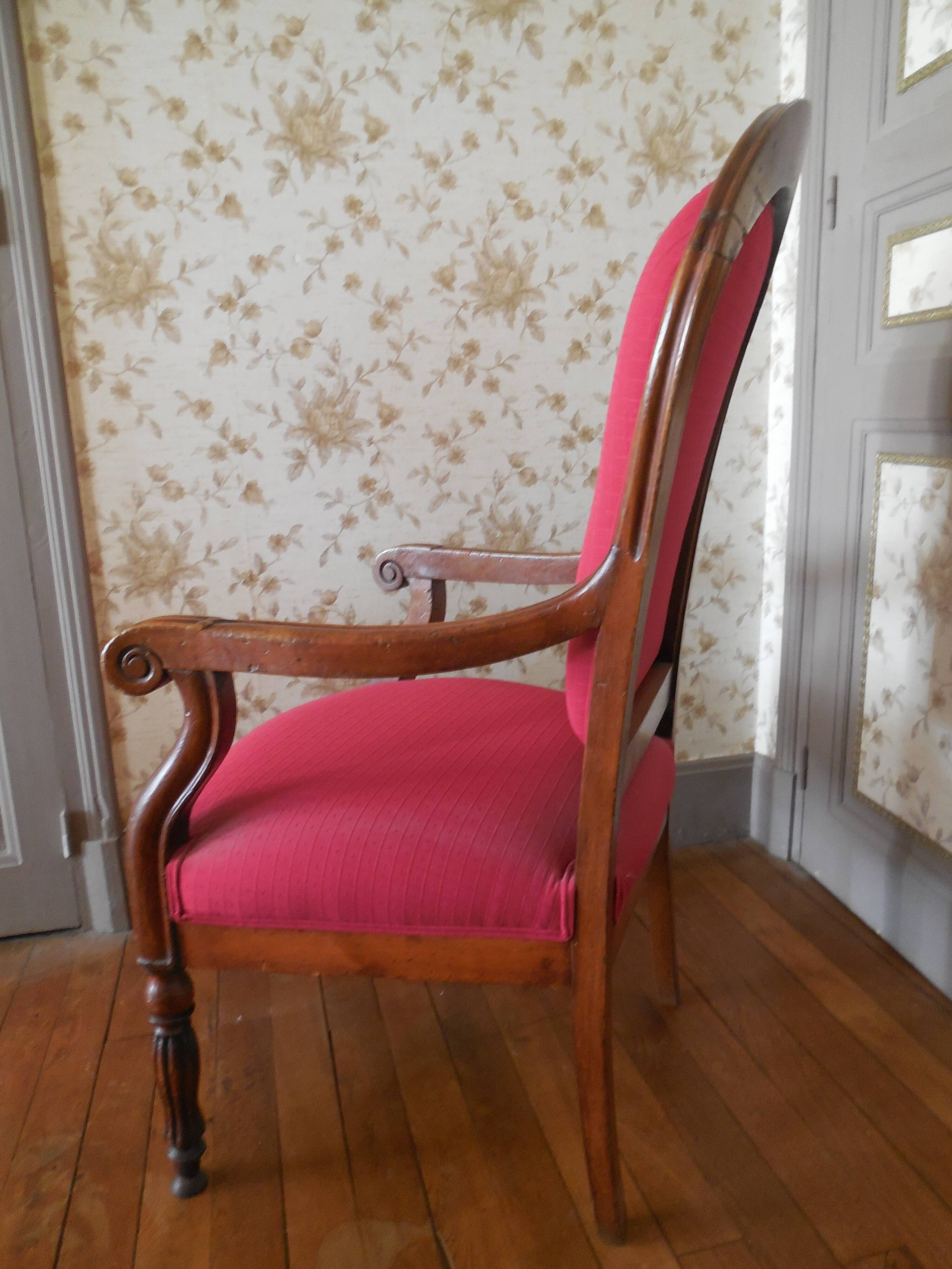 Restored antique armchair reupholstered Louis-Philippe period
