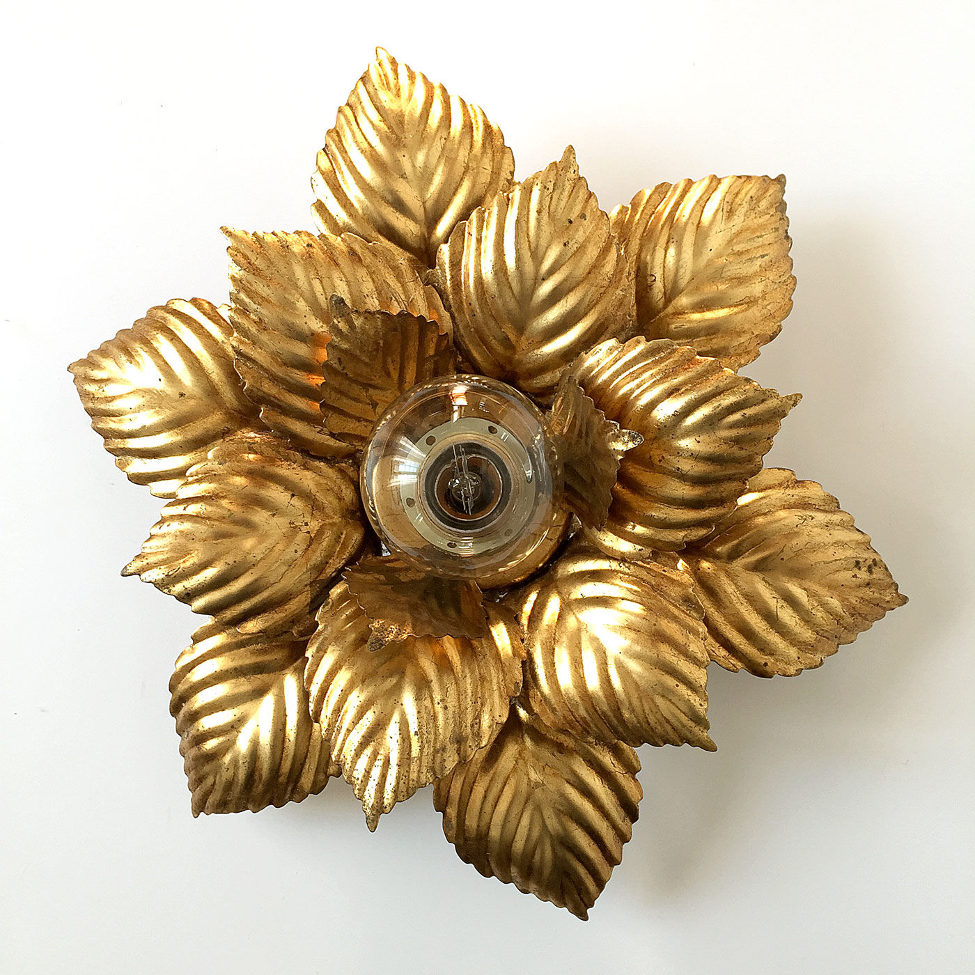 Masca floral wall lamp, metal with gold leaf, 1970