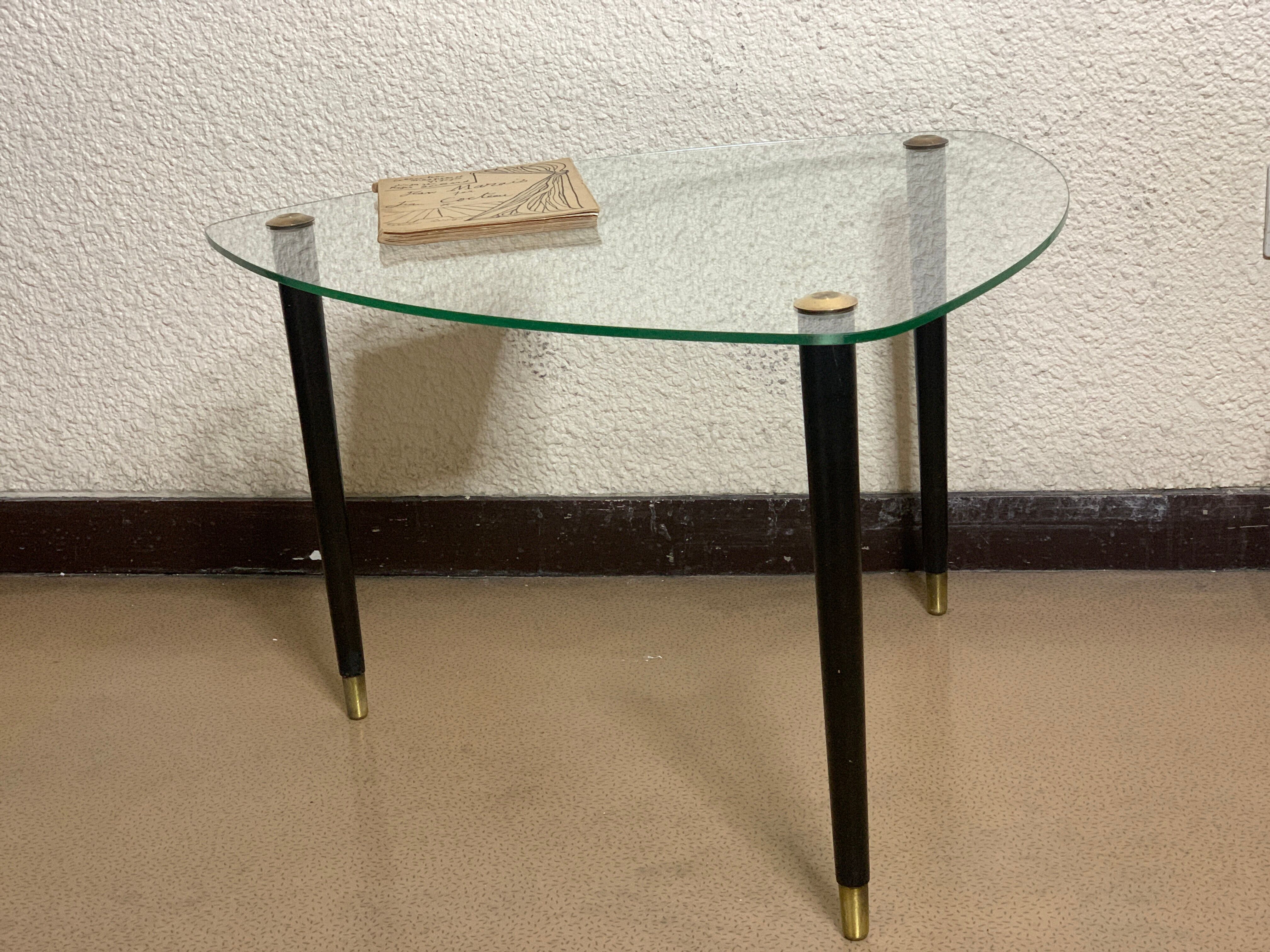 Tripod table- glass and brass - year 50