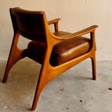 Scandinavian armchair in leather and walnut by Ferdinand 1960