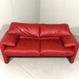 Vico Magistretti red leather Maralunga sofa Cassina