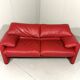 Vico Magistretti red leather Maralunga sofa Cassina