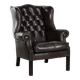 Dark brown cowhide Chesterfield wingback armchair in classic English style