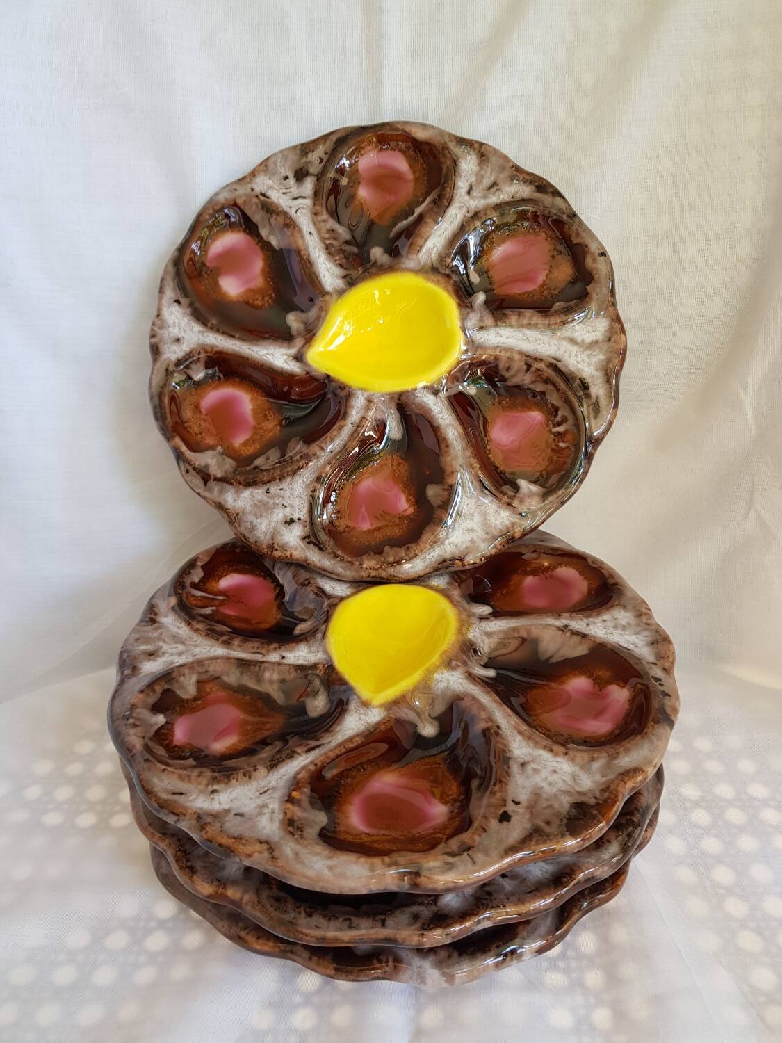 Set de 4 assiettes à huîtres en céramique Vallauris plats de service