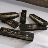 6 vintage knife holders, resin inclusion, shells.
