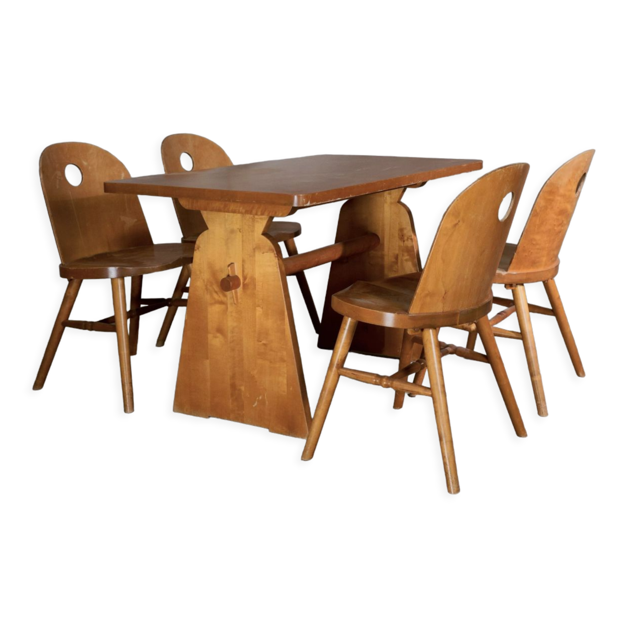 Birch dining table and chairs by Uno Åhrén for Gemla, Sportstugemöbler, Sweden, 1930´s
