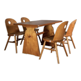 Birch dining table and chairs by Uno Åhrén for Gemla, Sportstugemöbler, Sweden, 1930´s