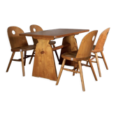 Table et chaises en bouleau par Uno Åhrén pour Gemla, Sportstugemöbler, Suède, années 1930
