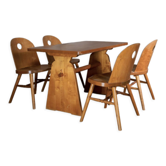 Birch dining table and chairs by Uno Åhrén for Gemla, Sportstugemöbler, Sweden, 1930´s