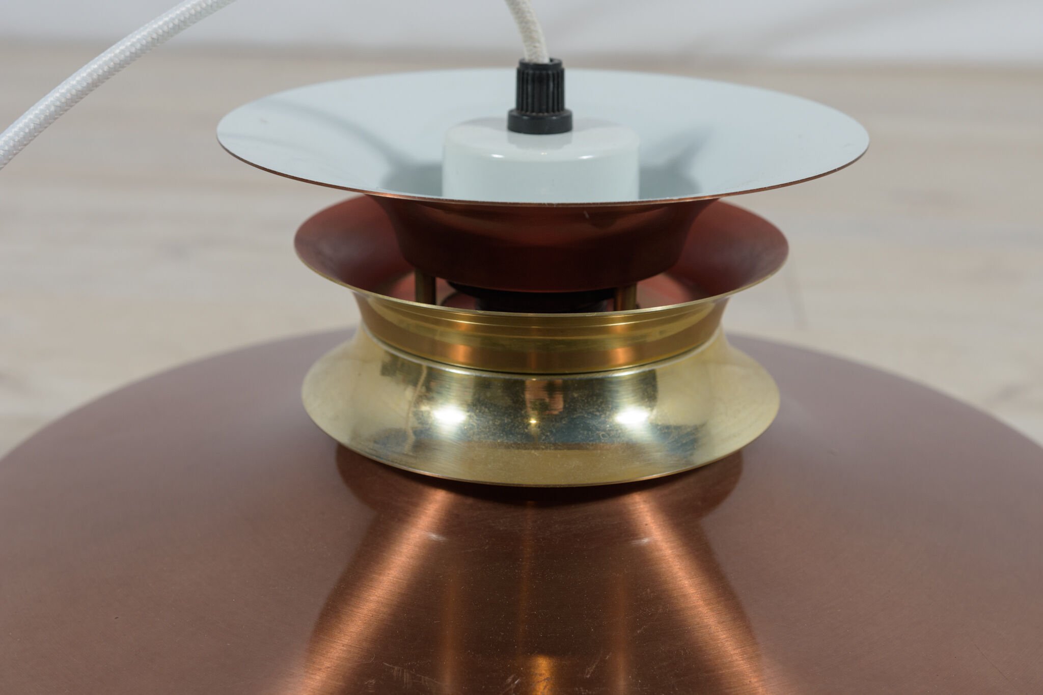 Scandinavian ceiling lamp copper & glass, Denmark, 1960s