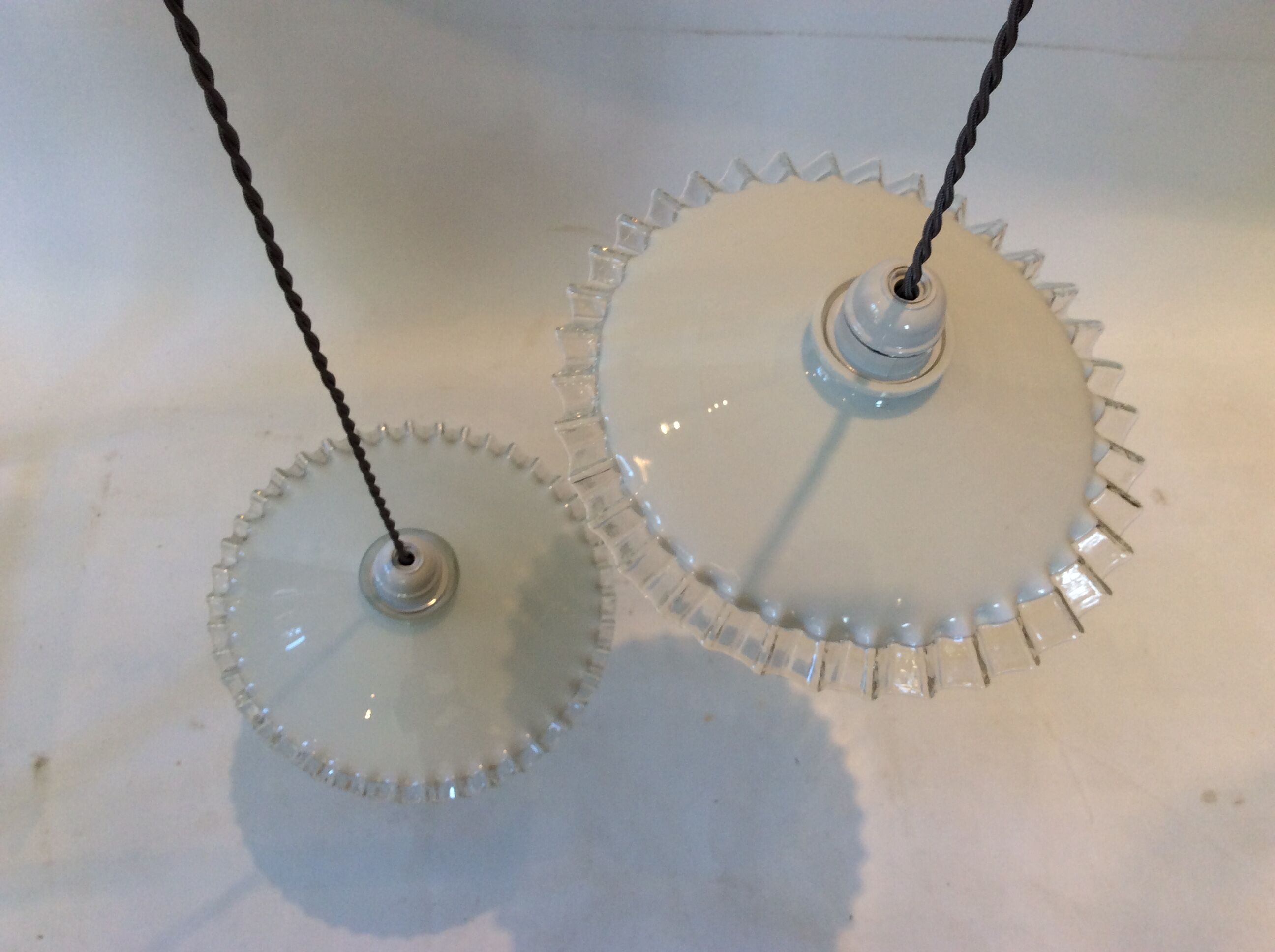 Duo of opaline hanging lamps