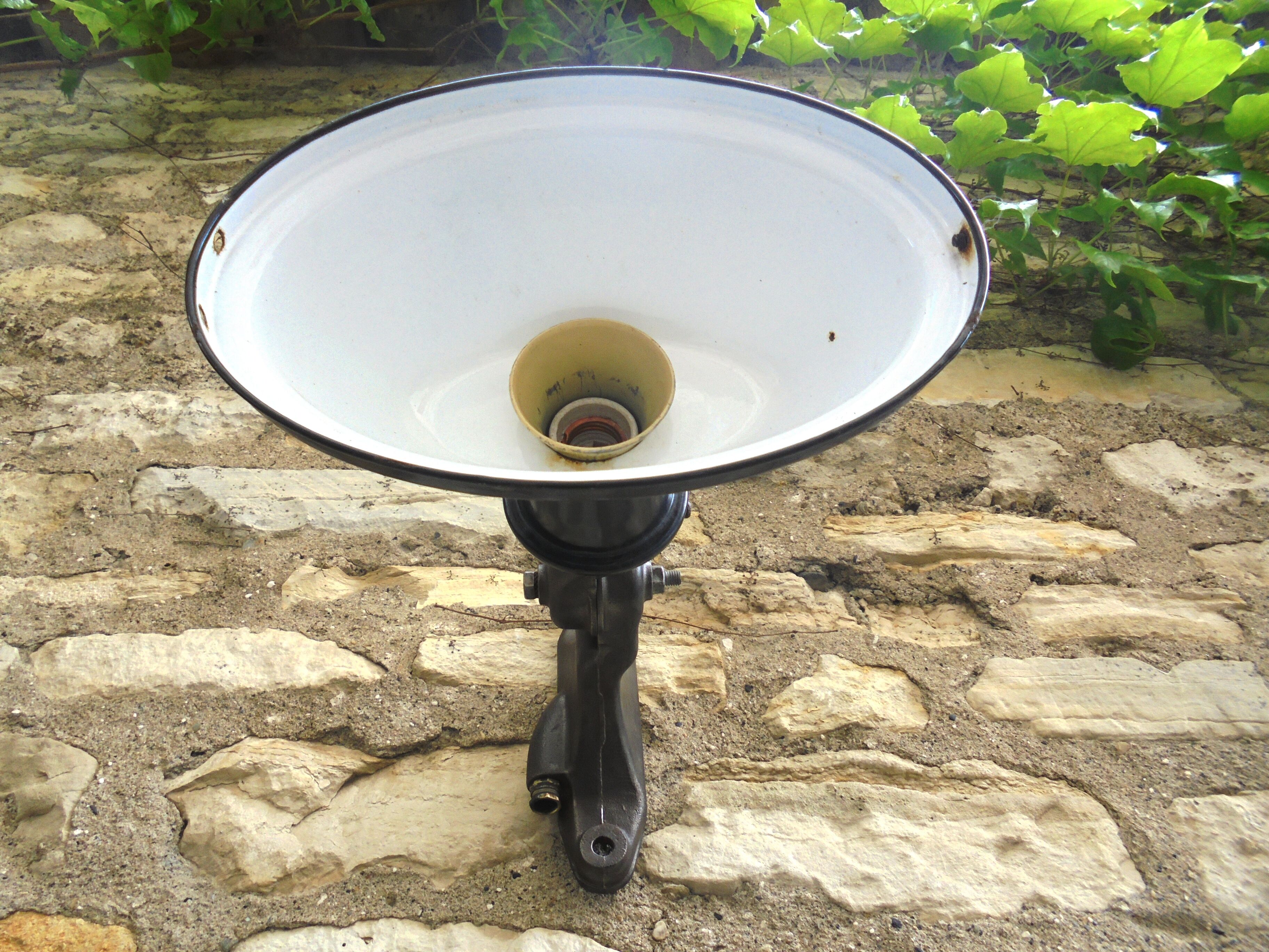 Antique cast iron and enamel wall lamp from the 1930s