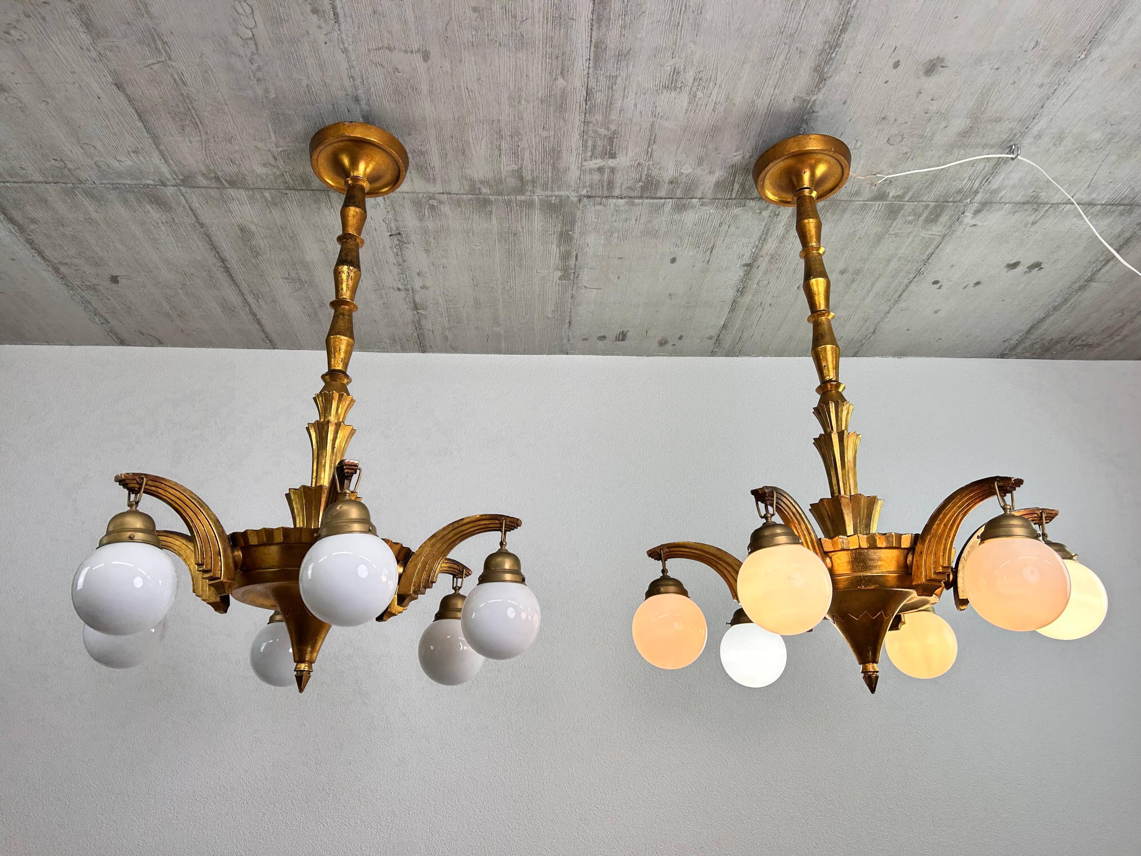 Grands lustres art déco dans le style de Dagobert Peche