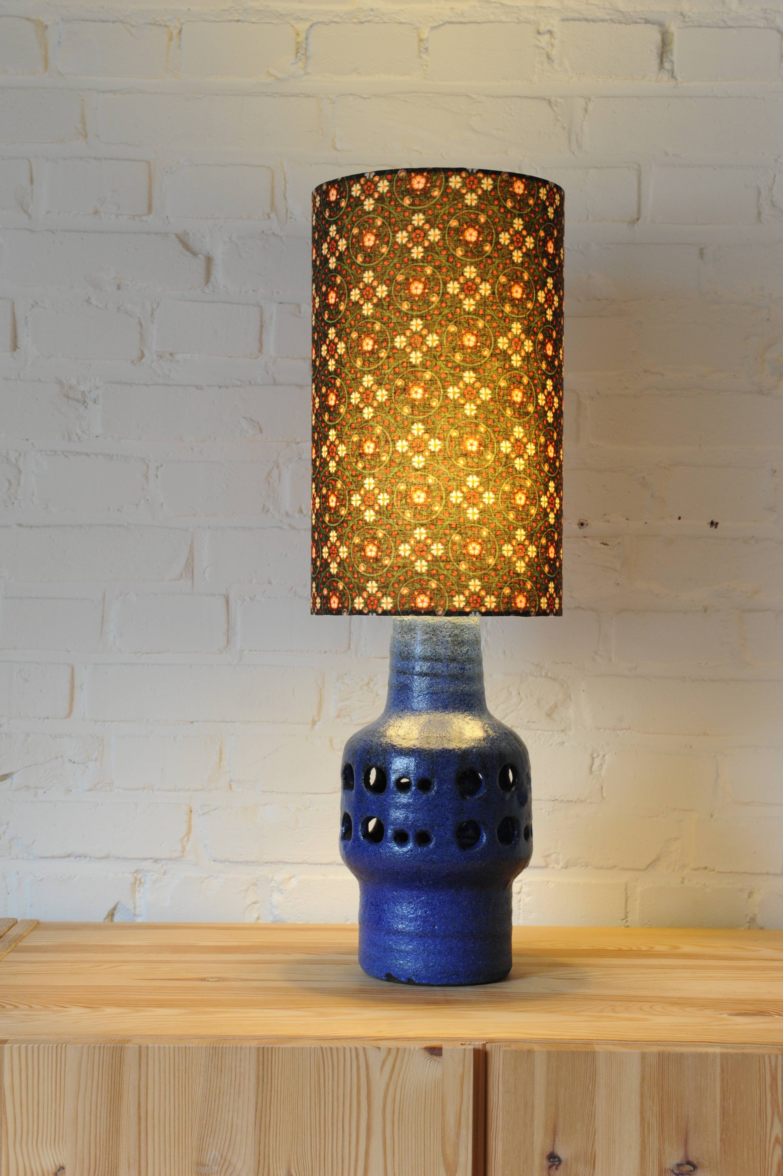 Vintage ceramic table lamp with new handmade lampshade with original vintage fabric