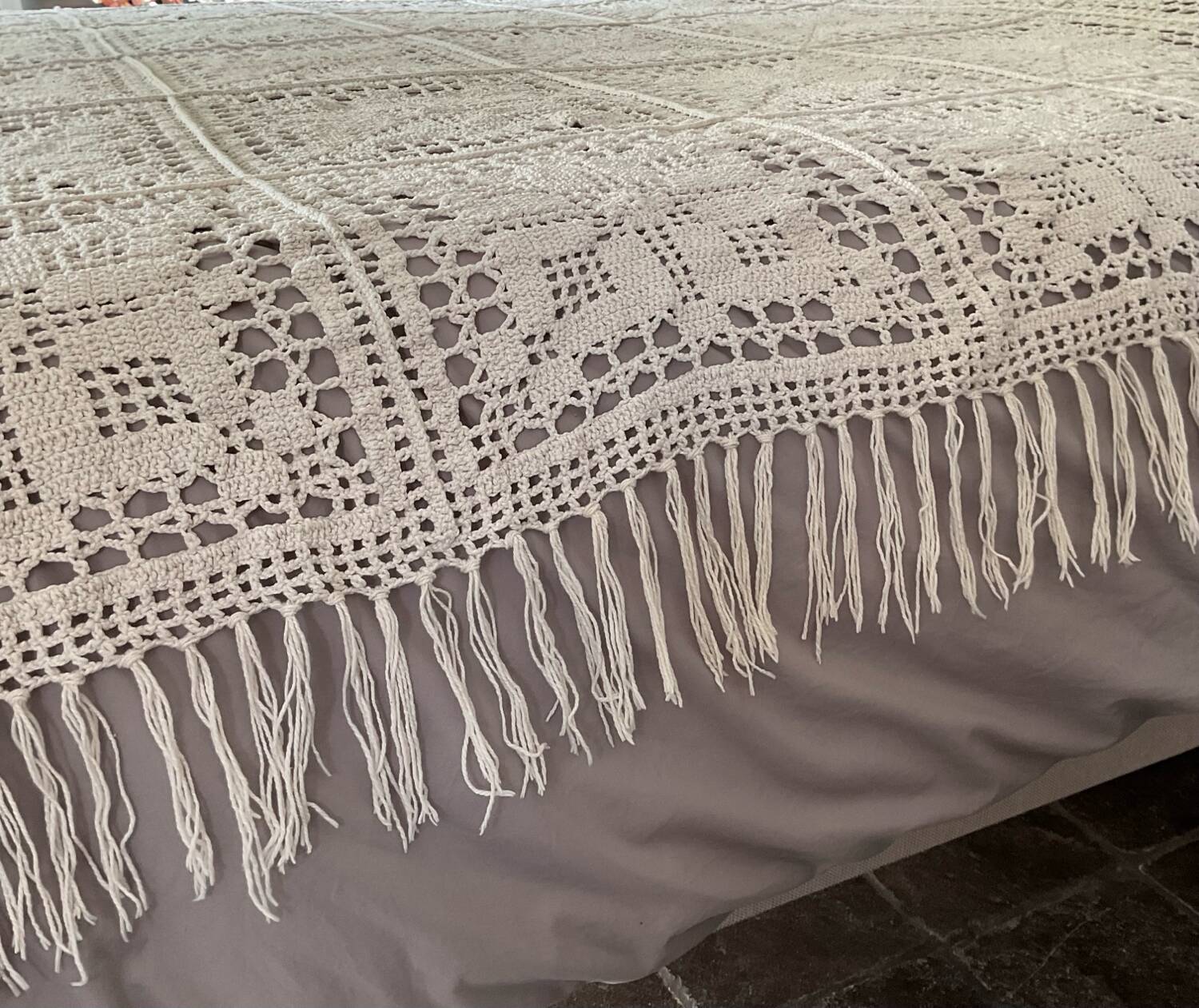Vintage handmade crochet bedspread