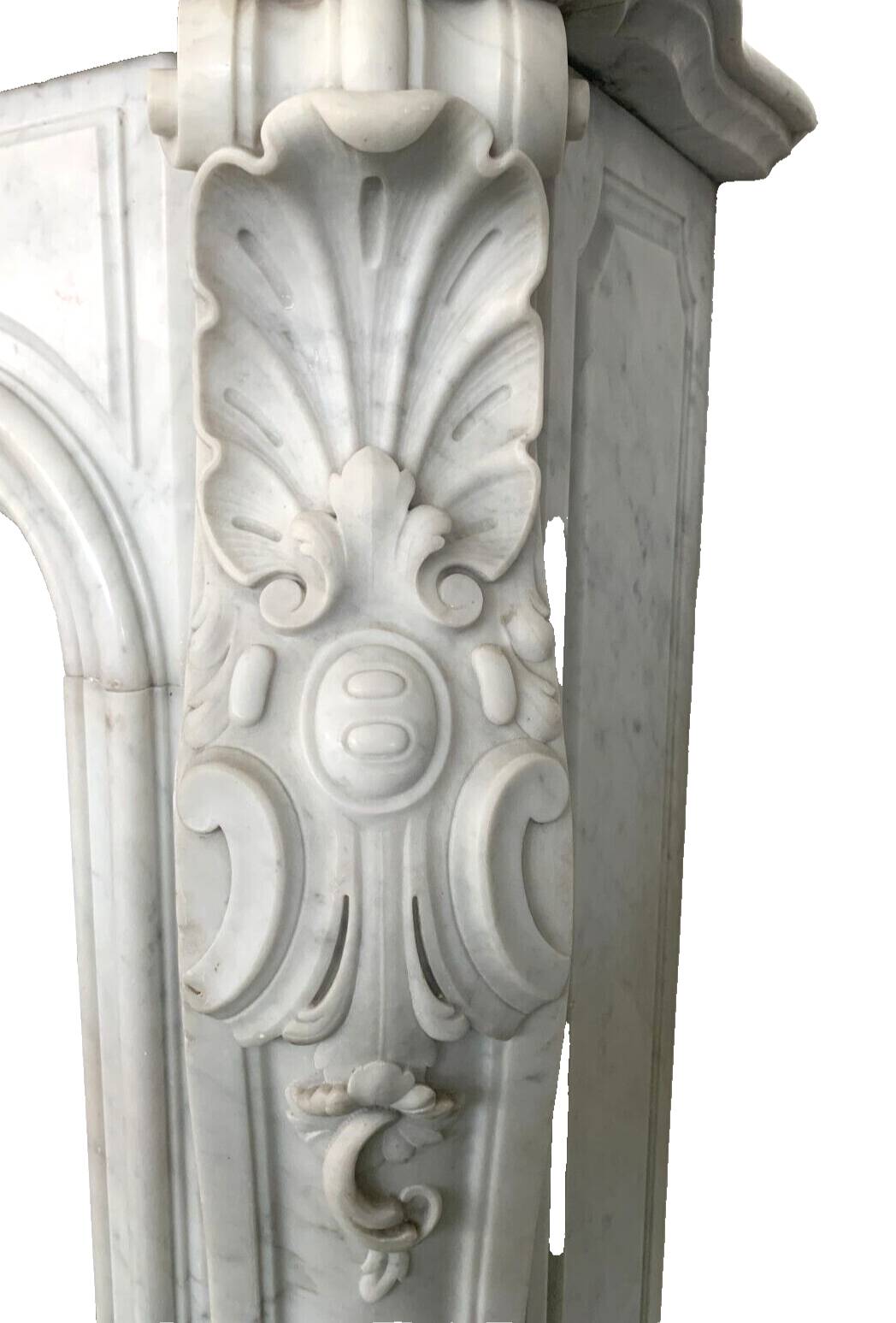 Louis XV style fireplace in white Carrara marble 19th century