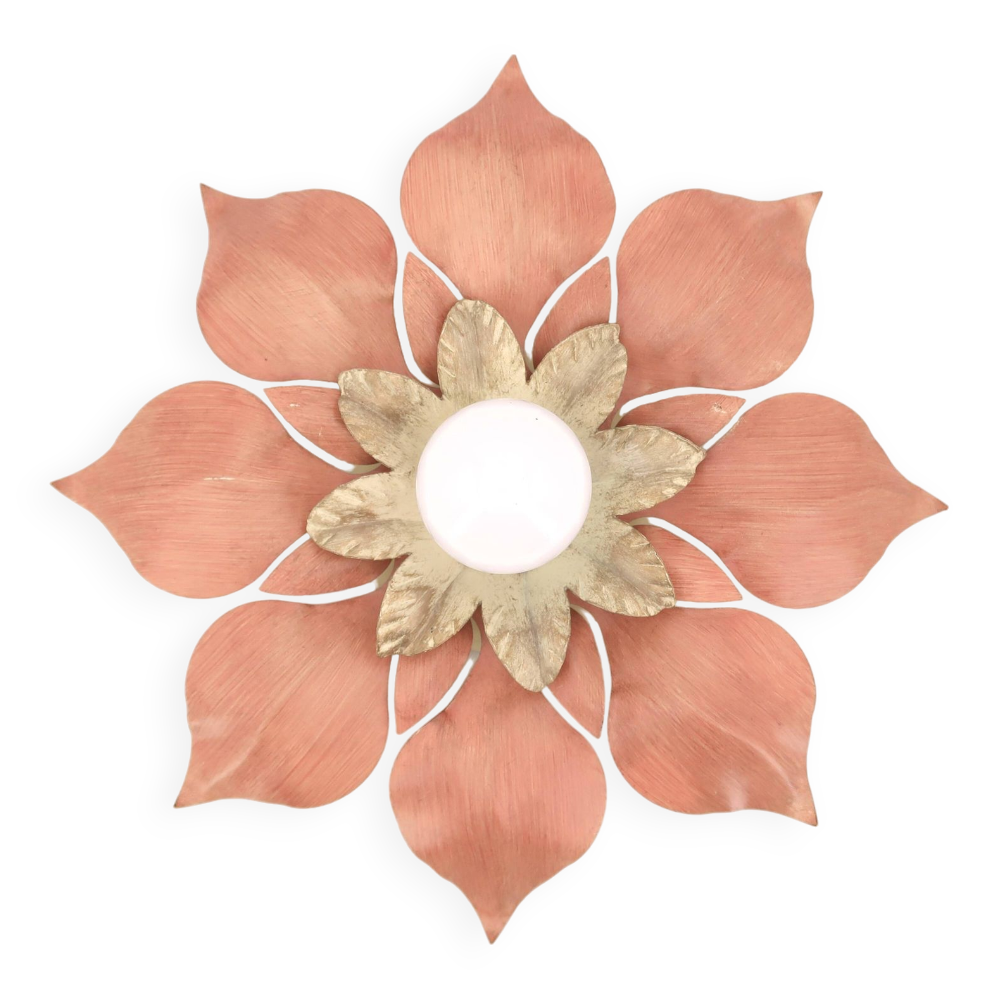 Flower wall or ceiling light in pink and beige metal, 80s