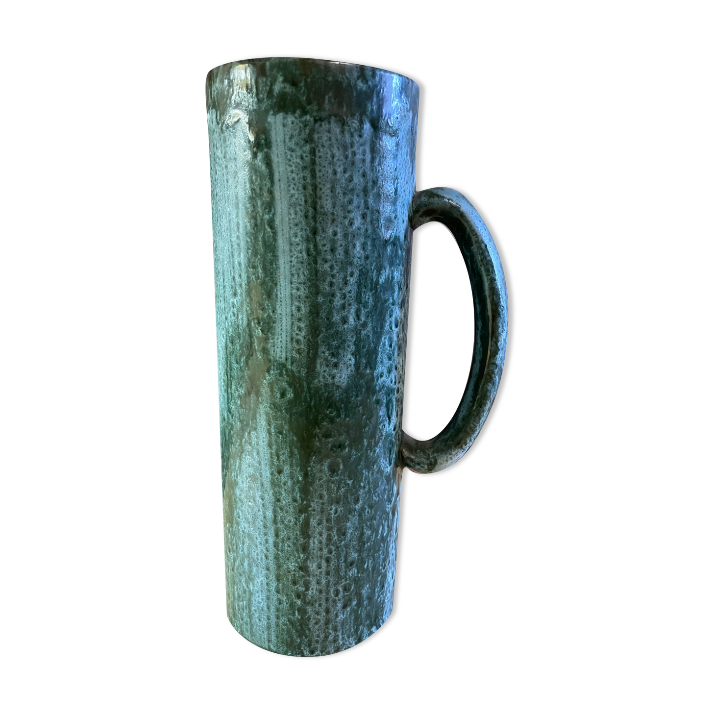 Blue ceramic pitcher