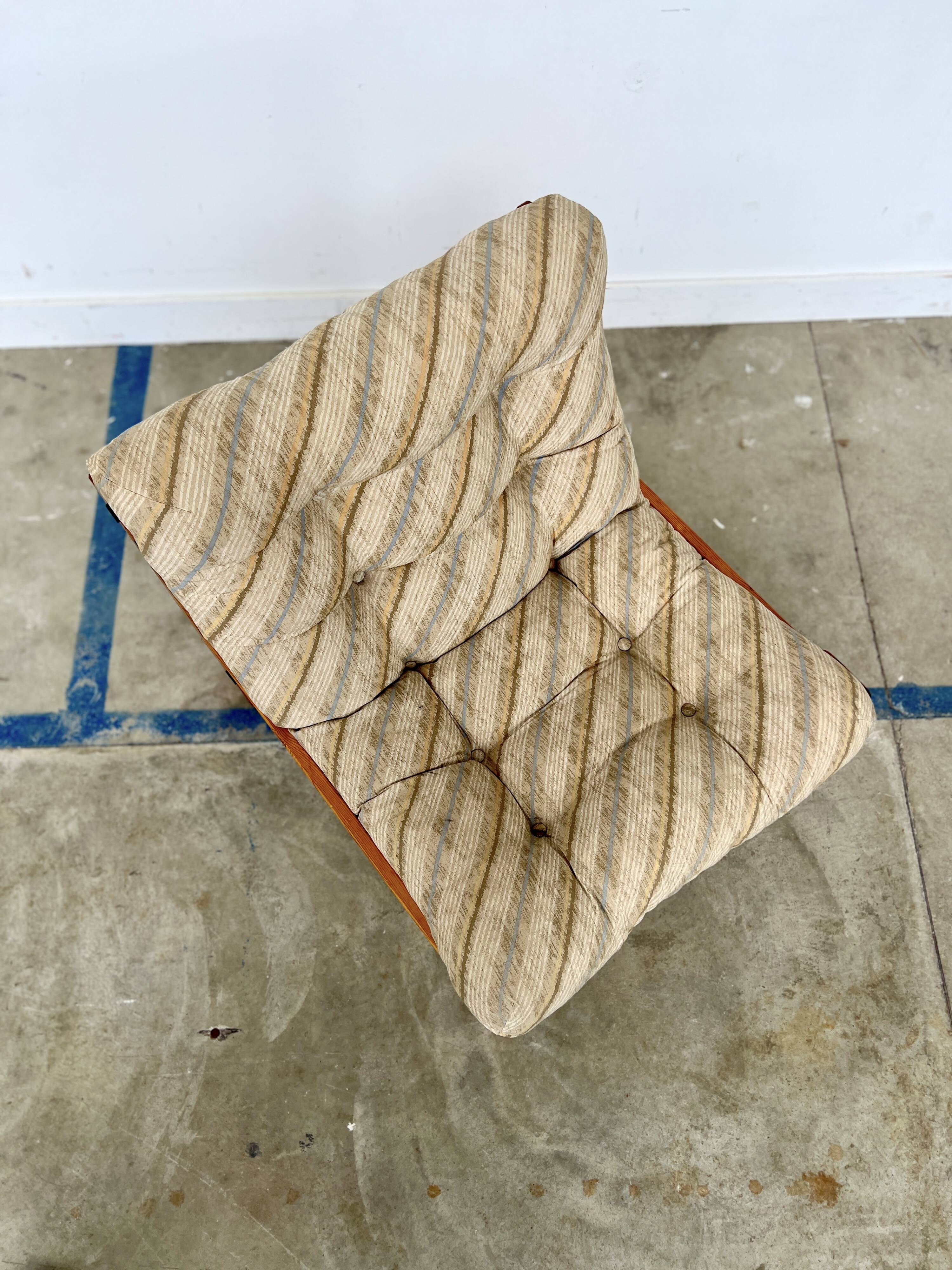 80s armchair with striped fabric and pine structure