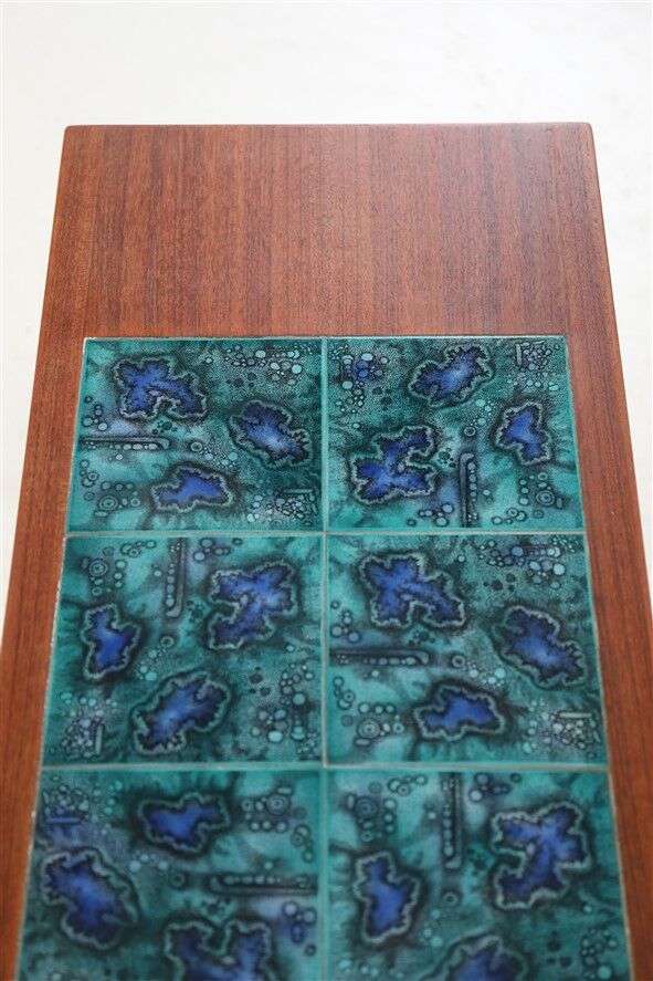 Filigree mid-century teak coffee table with tiles / 1960s / 1970s / Danish modern design