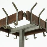 Industrial Belgium Steel and Teak Free Standing Coat Rack 1950s