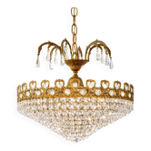 Lustre corbeille en laiton et cristal taillé, style Empire