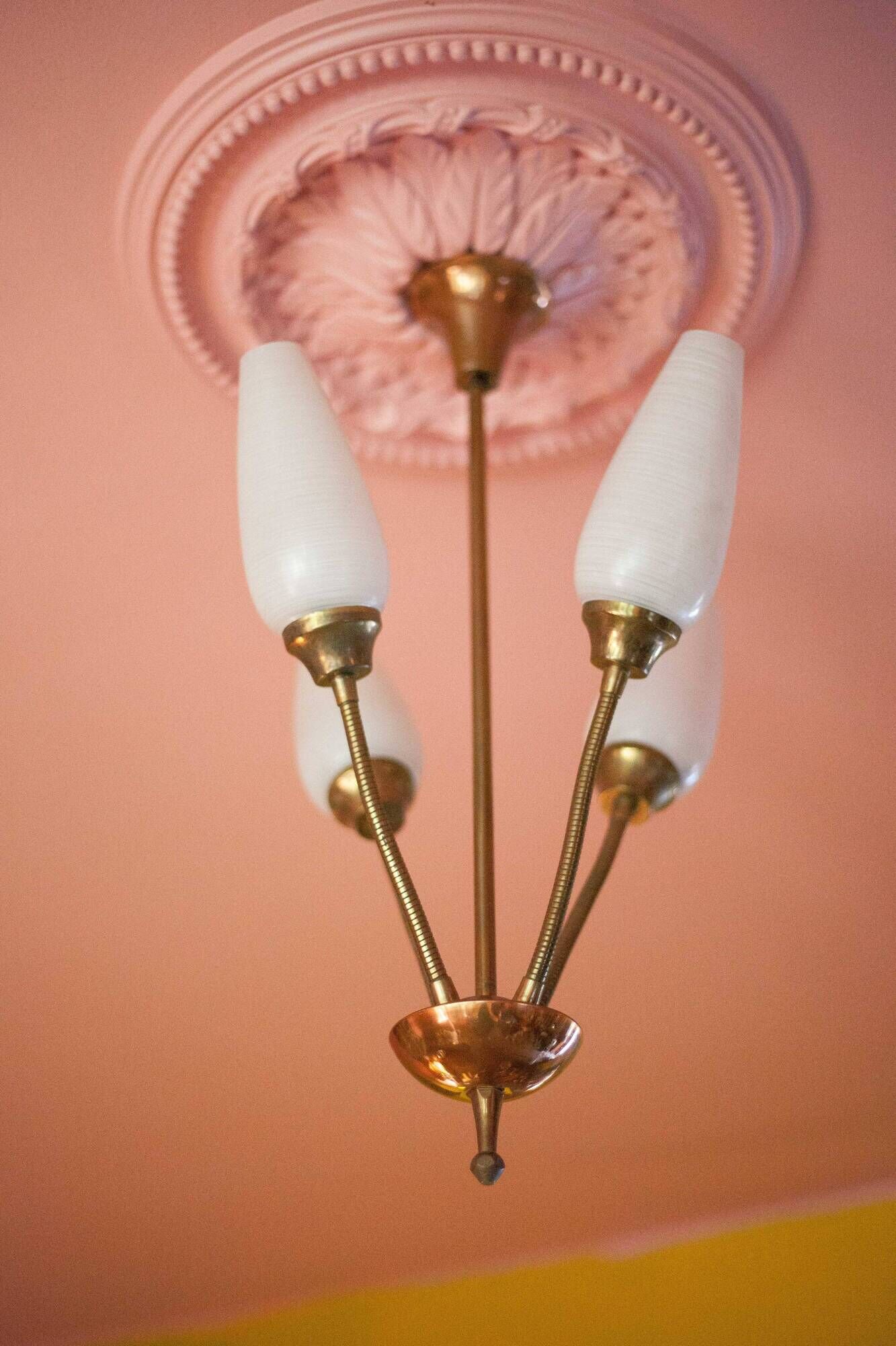 Vintage 4-light pendant light, articulated arm suspension, ceiling lamp, interior decor