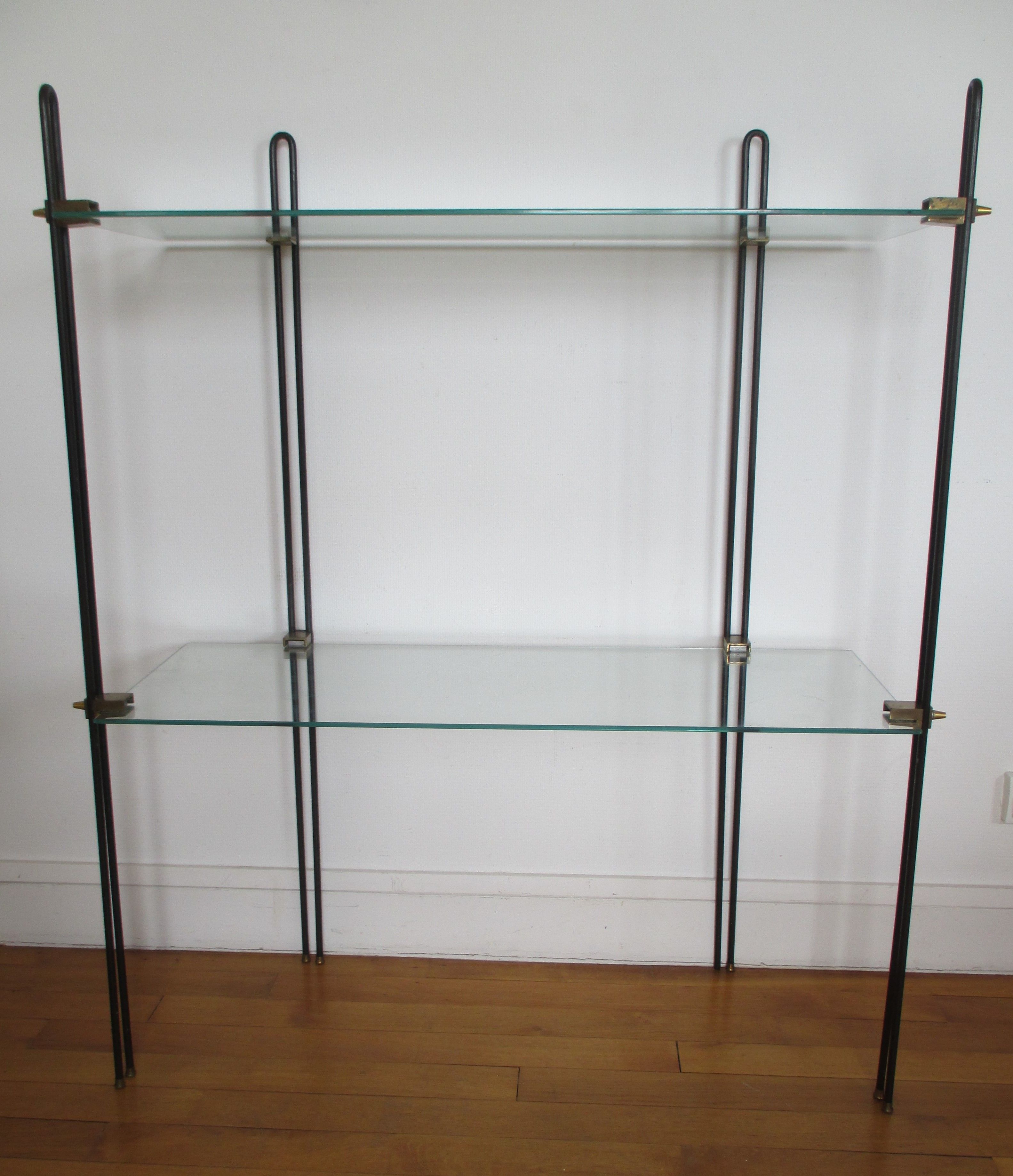 Vitrotub Paris shelf in aluminum foot glass and brass fastener