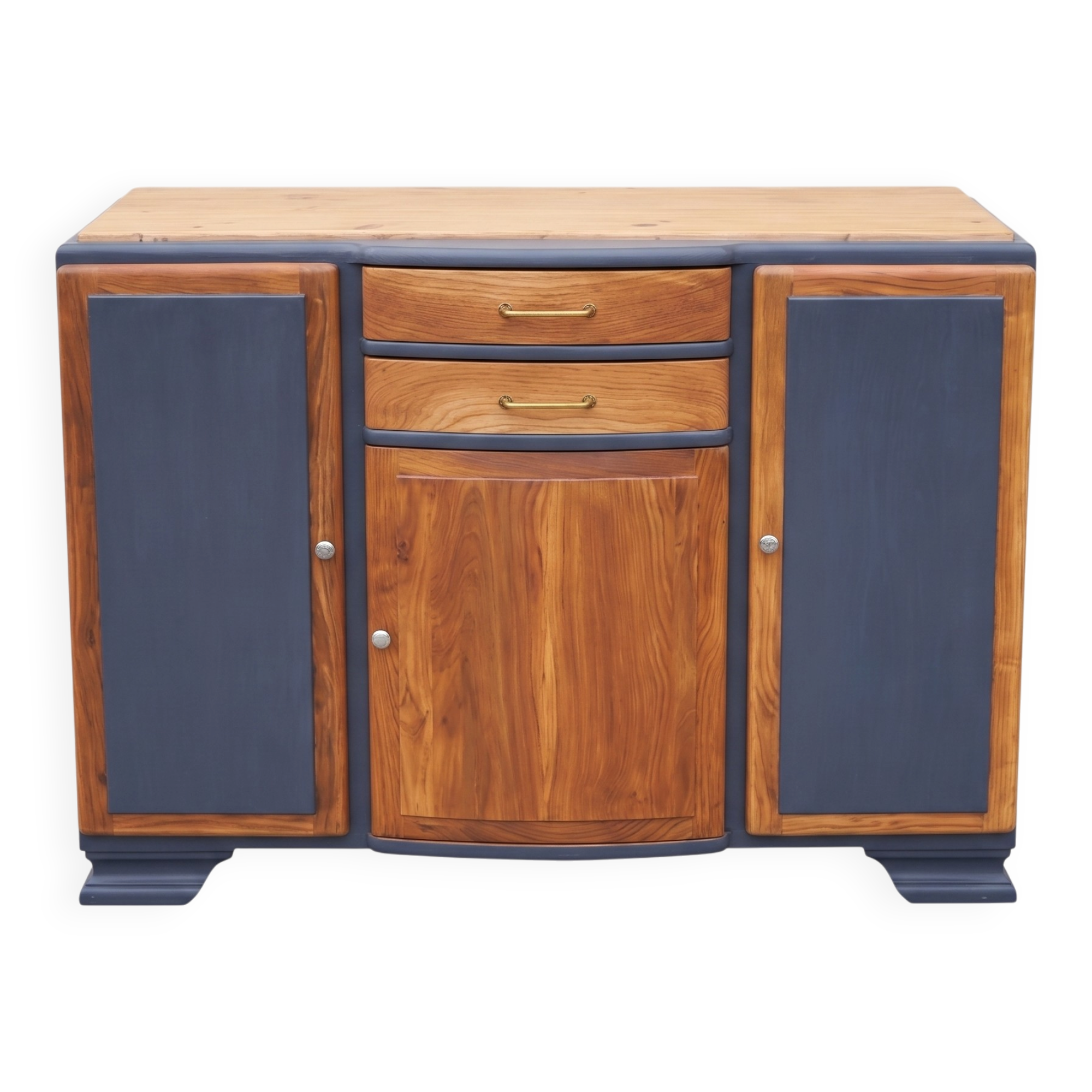 Mado buffet in grey-orange and wood from the 1950s, completely restored.