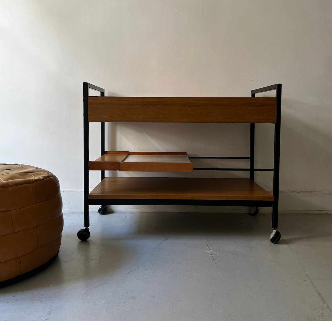 Desserte scandinave en bois et métal design 1970